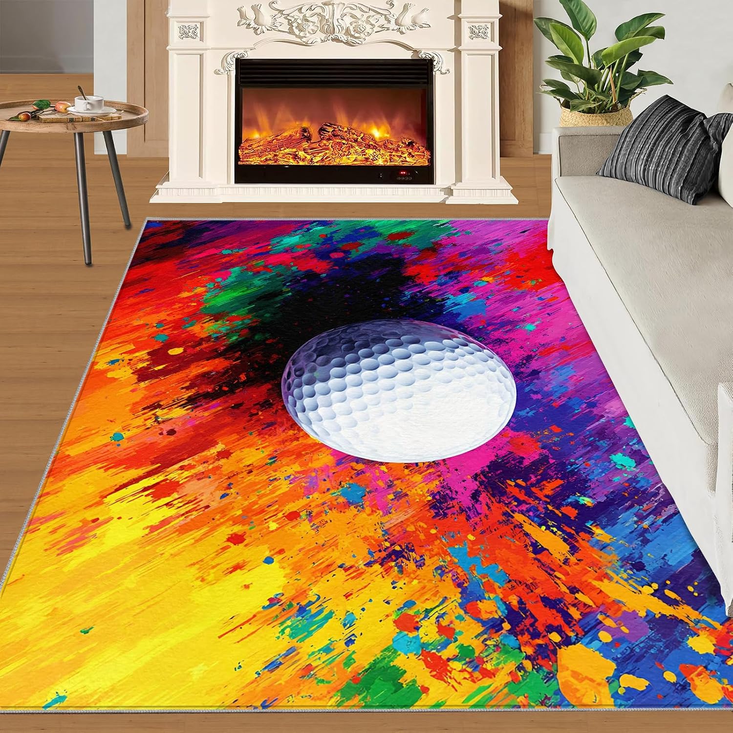 Golf Rug 6x8-6x8 Rug, Sports Theme Area Rugs for Bedroom, Colorful Ink Splash Rugs for Living Room, Modern Art Washable Carpet, Golf Home Decor & Gifts