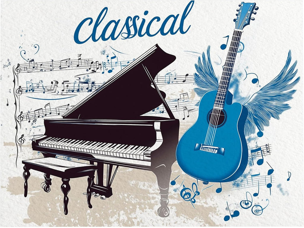 Area Rug for Living Room 6x9 ft Piano Guitar Musical Instruments Washable Rugs Modern Soft Non-Slip Rug Non-Shedding Indoor Carpet for Bedroom Dining Room Home Office Kids Playroom
