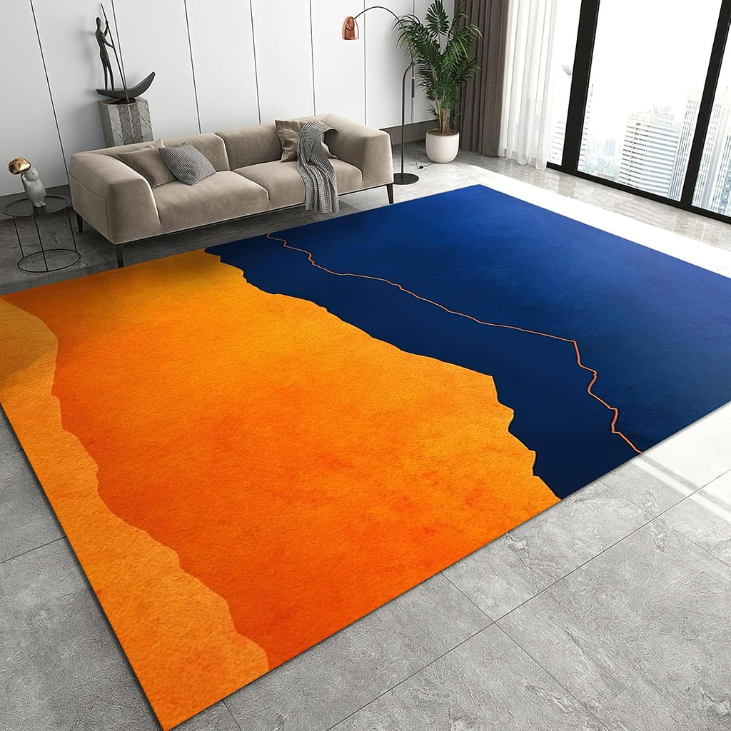 Retro Orange Blue Gradient Area Rug, Modern Simple Two-Color Patchwork Indoor Non Slip Living Room Rug, Machine Washable Durable Carpet for Bedroom Kitchen Dining Room Home - 5 ft x 7 ft