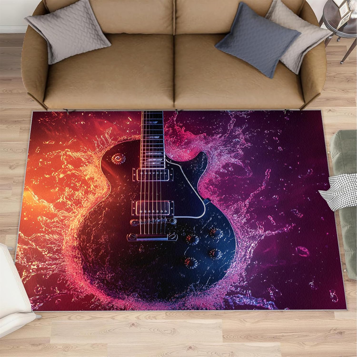 7x10 Electric Guitar Area Rug - Musical Instrument Large Rug for Bedroom, Big Rug for Kids Soft Easy to Clean for Dining Room Men Room Garage Decor