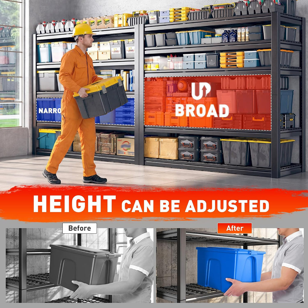 REIBII 48.2''W Garage Shelving Heavy Duty,Metal Shelving 3000LBS Storage Shelves, Adjustable Reinforcing Ribs Wire Mesh,5 Tier Shelf for Basement Pantry Warehouse Supermarket 48.2'W x 24.2'D x 72.2'H