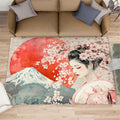 Japanese Rugs for Bedroom, Cherry Blossoms Rug 6x8, Retro Geisha Dining Room Rugs Washable & Non Slip Large Carpet for Home Decor