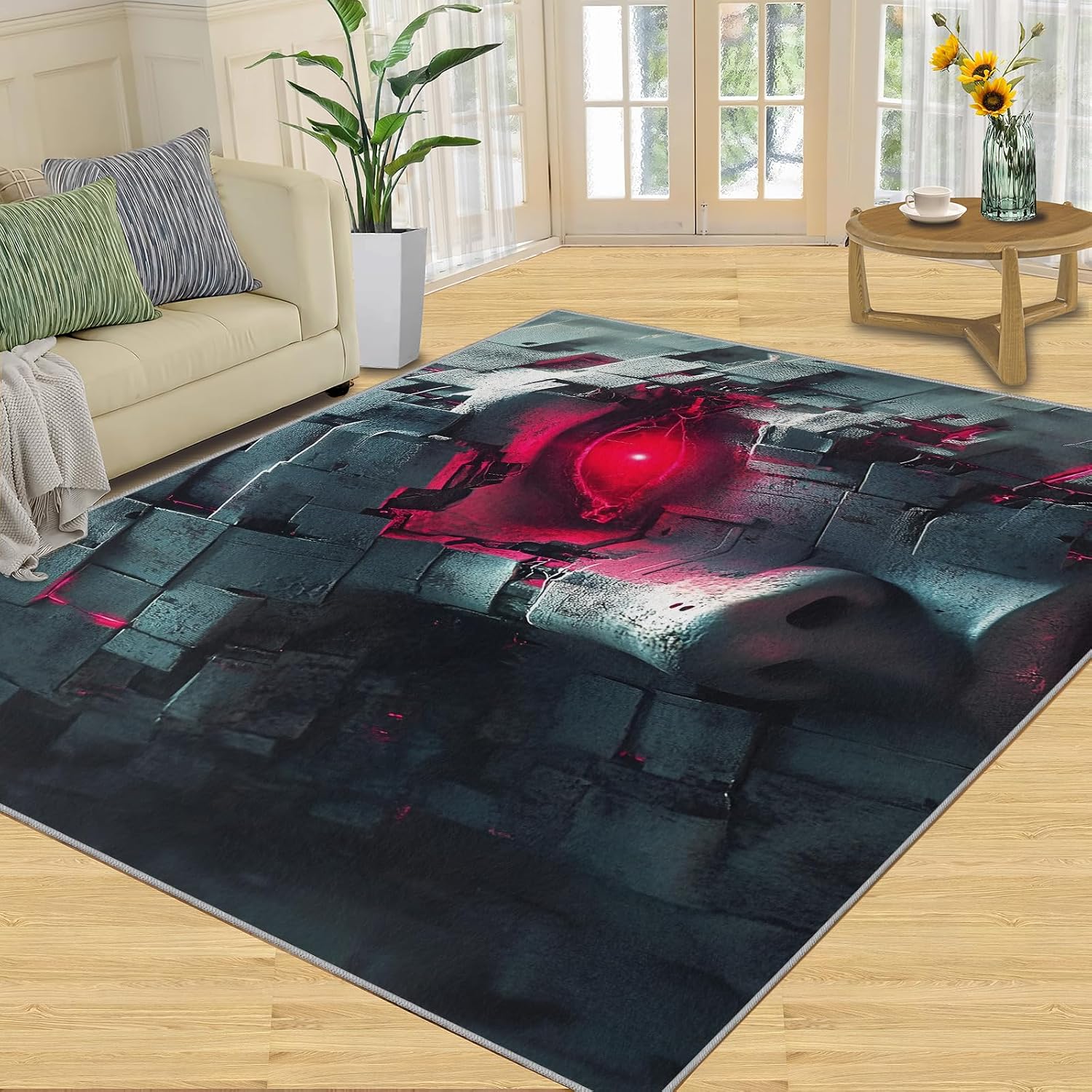 6x8 Digital Face Area Rug - Sci-Fi Face Large Rugs for Living Room, Carpet Area Rug for Girls Bedroom Kids Room Basement Office Classroom