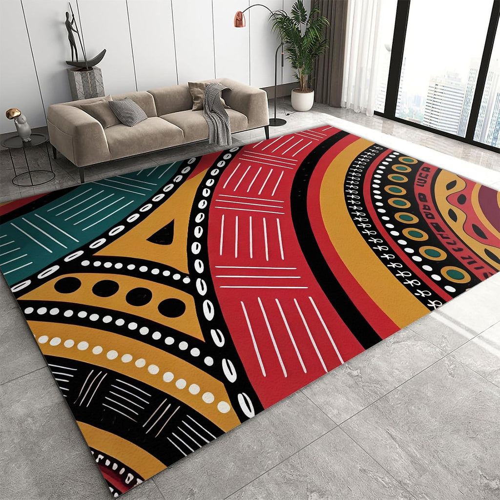 African Tribal Culture Area Rug, Vintage Color Geometric Print Large Area Rugs, Indoor Non-Slip Kids Rugs, Machine Washable Breathable Durable Carpet for Front Entrance Floor Decor,6 x 8ft
