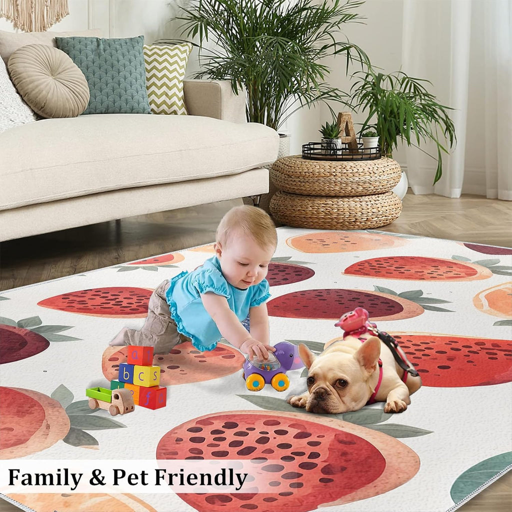 Ink and Wash Fresh Strawberry Area Rug, Modern Creations Fresh Indoor Non-Slip Kids Rugs, Machine Washable Breathable Durable Carpet for Front Entrance Floor Decor,6 x 8ft