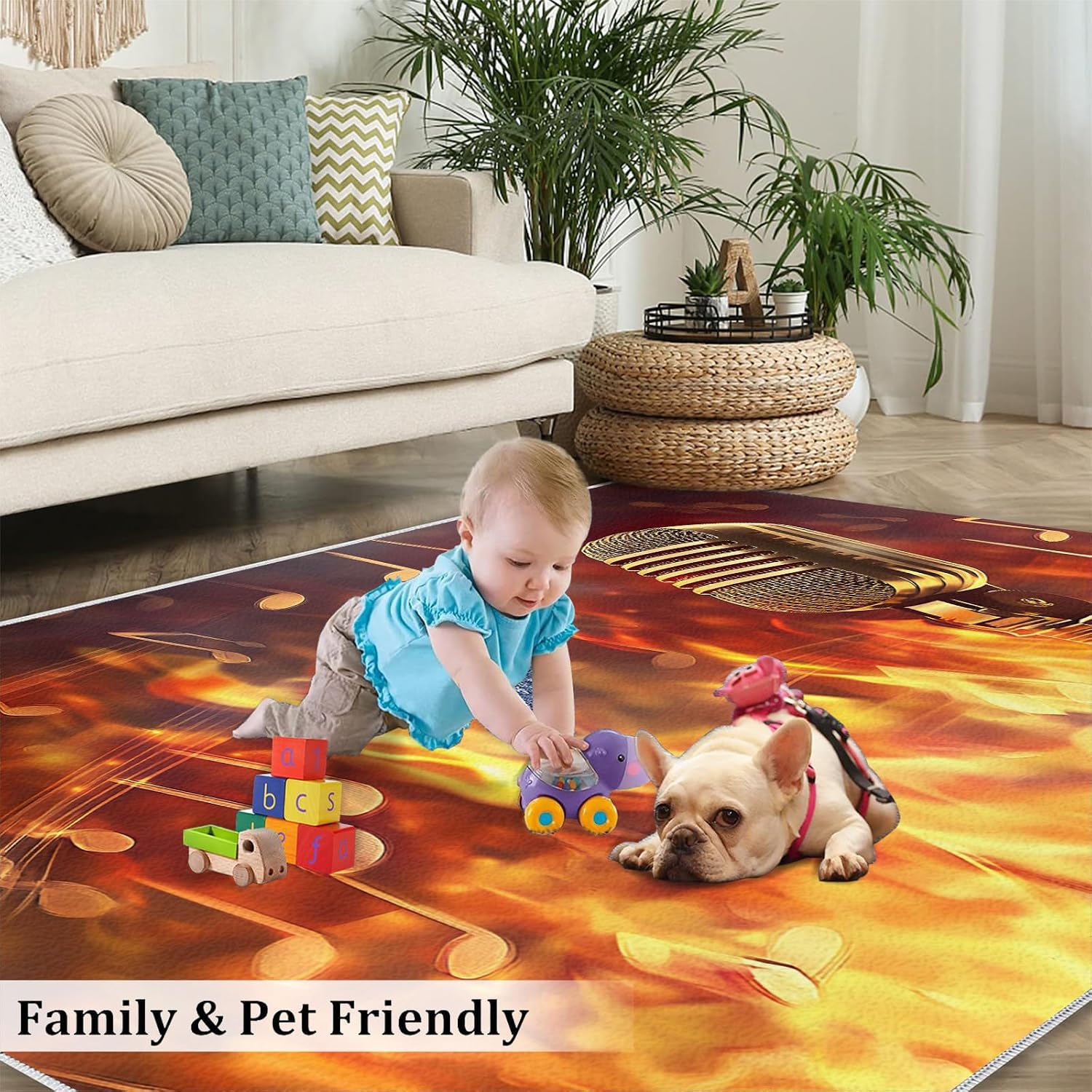 Microphone Rug - 6x8 Rugs for Bedroom, Music Area Rug, Flame Microphone Washable Rugs for Living Room, Non Slip Soft Rock and Roll Indoor Carpet - Home Decor, Music Lover Gifts for Boys