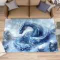 Asian Dragon Rug 6x8, Ice Dragon Rugs for Girls Room, Fantasy Rugs for Bedroom, Washable Area Rug for Bedside Dining Room Kitchen Floor Mat