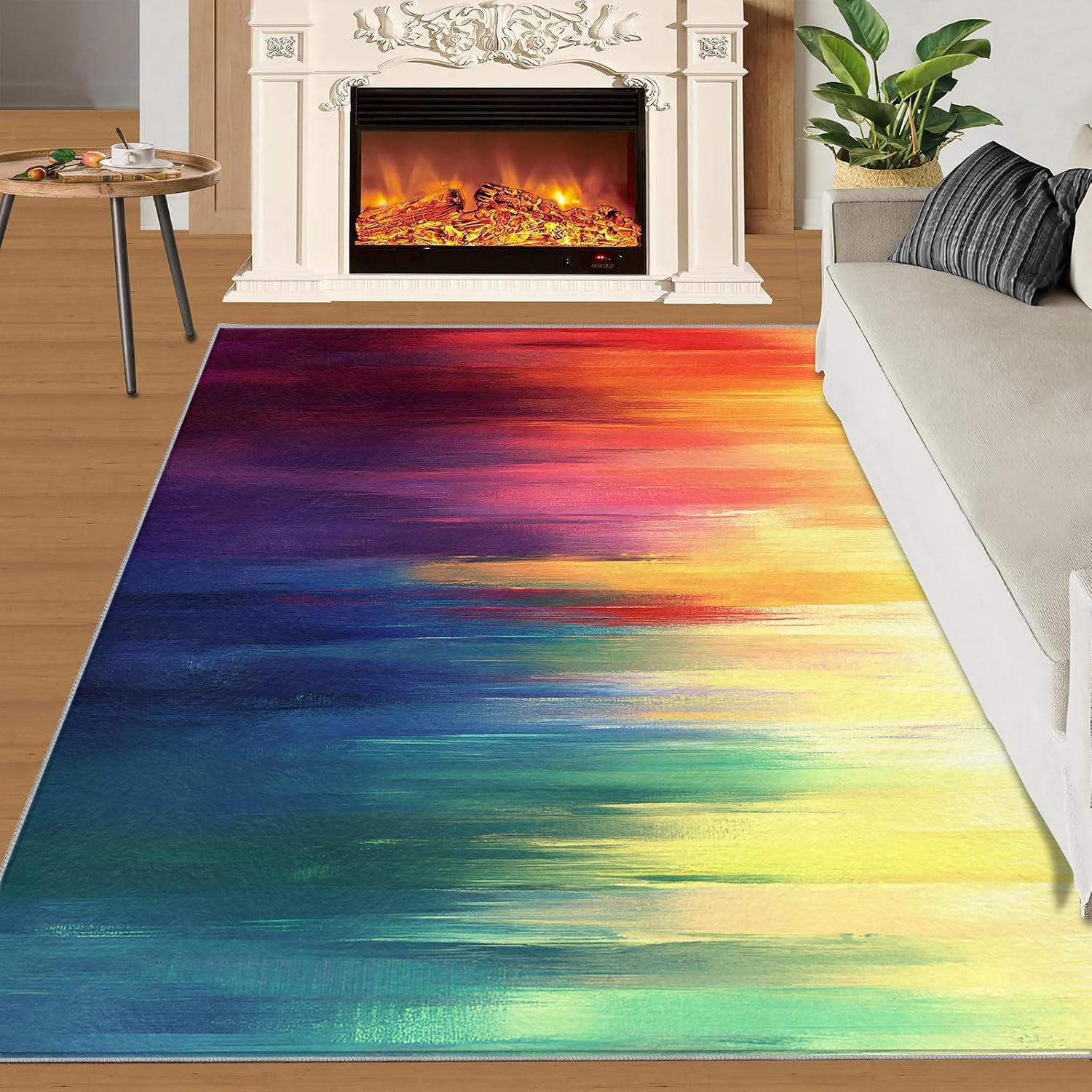 Colorful Lines Rugs for Bedroom - 6x8 Rug, Modern Area Rugs for Living Room, Multicolor Carpet, Fashion Washable Area Mat, Abstract Carpet, Colorful Home Decor & Gifts