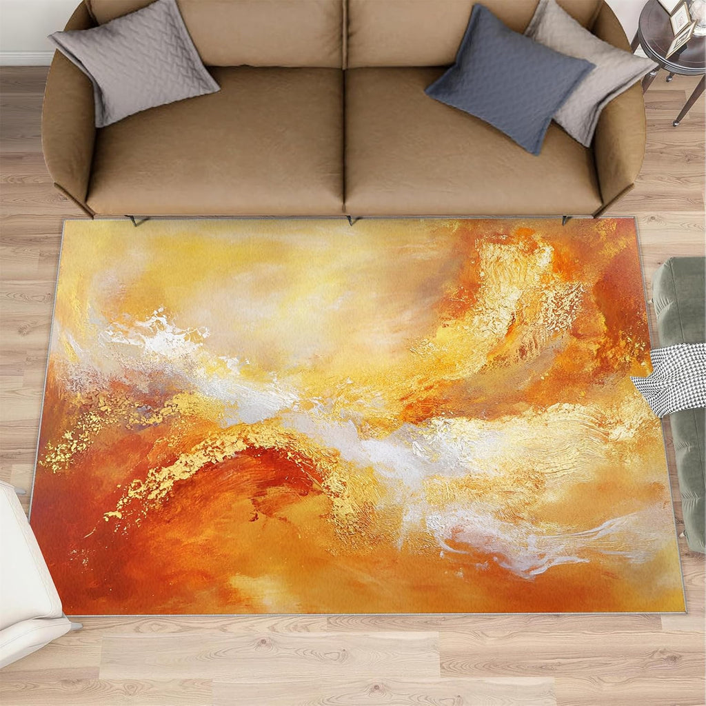 Abstract Gold Rug 6x8, Modern Art Rugs for Bedroom, Imitation Metal Area Rug, Non Slip Washable Rugs for Living Room Farmhouse, Indoor Low Pile Decor Carpet