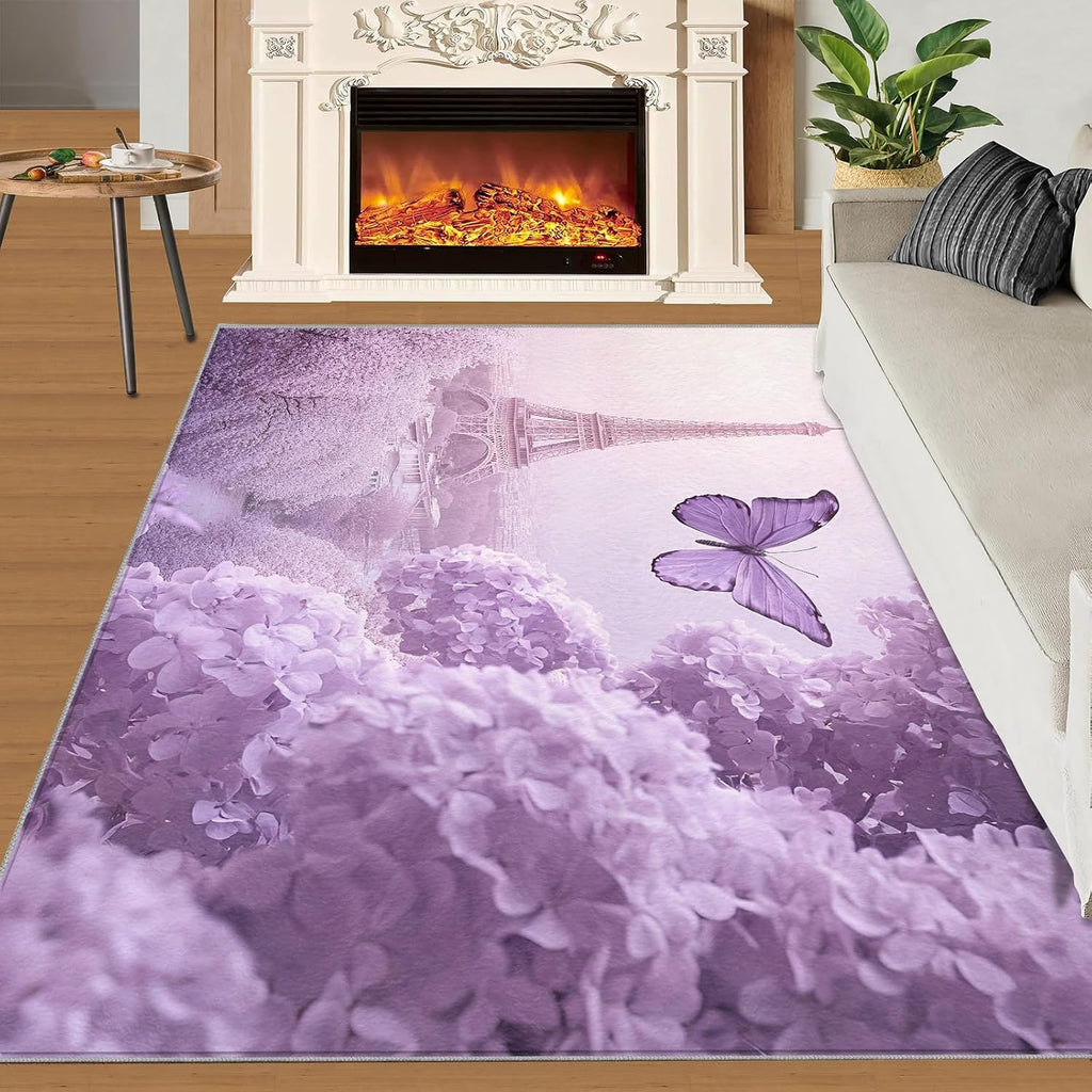 Eiffel Tower Rugs for Bedroom, Romantic Paris Rug 6x8, French Landscape Dining Room Rugs Washable & Non Slip Large Carpet for Home Decor