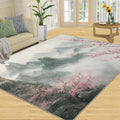 Japanese Rug Large - 6x8 Rug, Cherry Blossom Area Rugs for Living Room, Ink Painting Mountains Rugs for Bedroom, Landscape Non-Slip Mat, Japanese Home Decor & Gifts