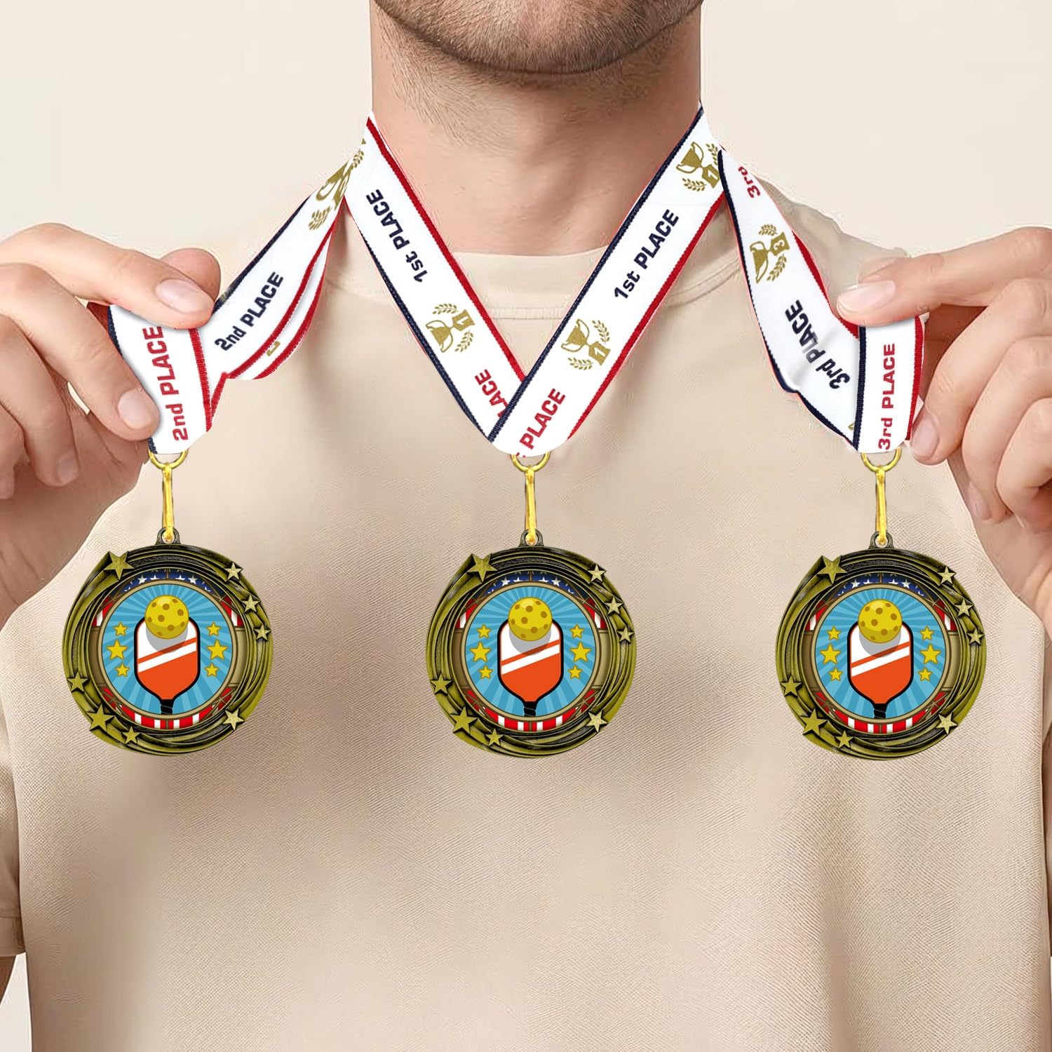 All Quality Stars Design Pickleball Medal - 1st, 2nd, 3rd Place