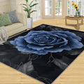 Dream Blue Roses Area Rug, Classical Black Leaves Rugs for Living Room, Indoor Non-Slip Kids Rugs, Machine Washable Breathable Durable Carpet for Front Entrance Floor Decor,6 x 8ft