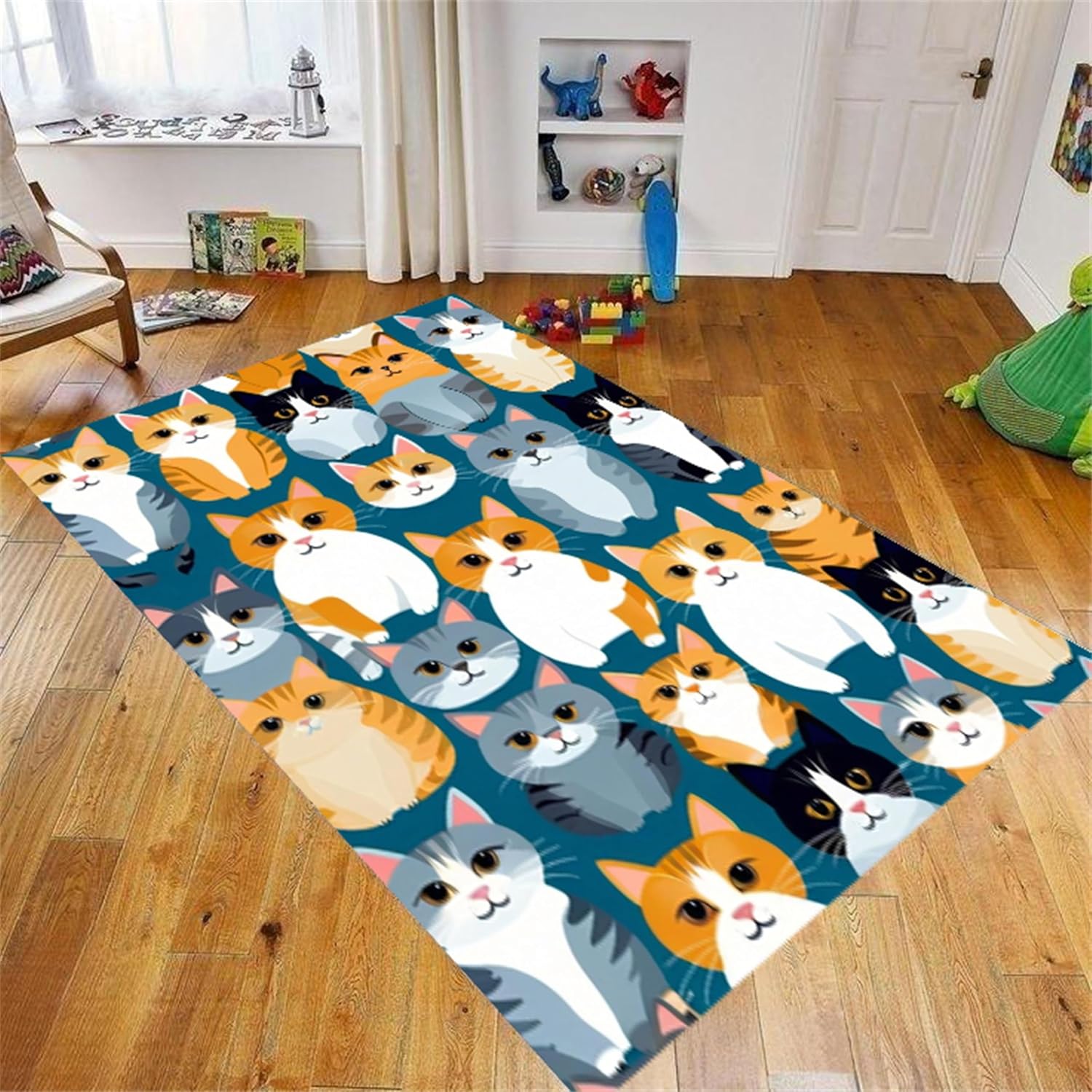 Cat Area Rug, 6x8ft, Kids & Pet Friendly Machine Washable Low Pile Non-Linting Carpet, Suitable for Living Room Entrance