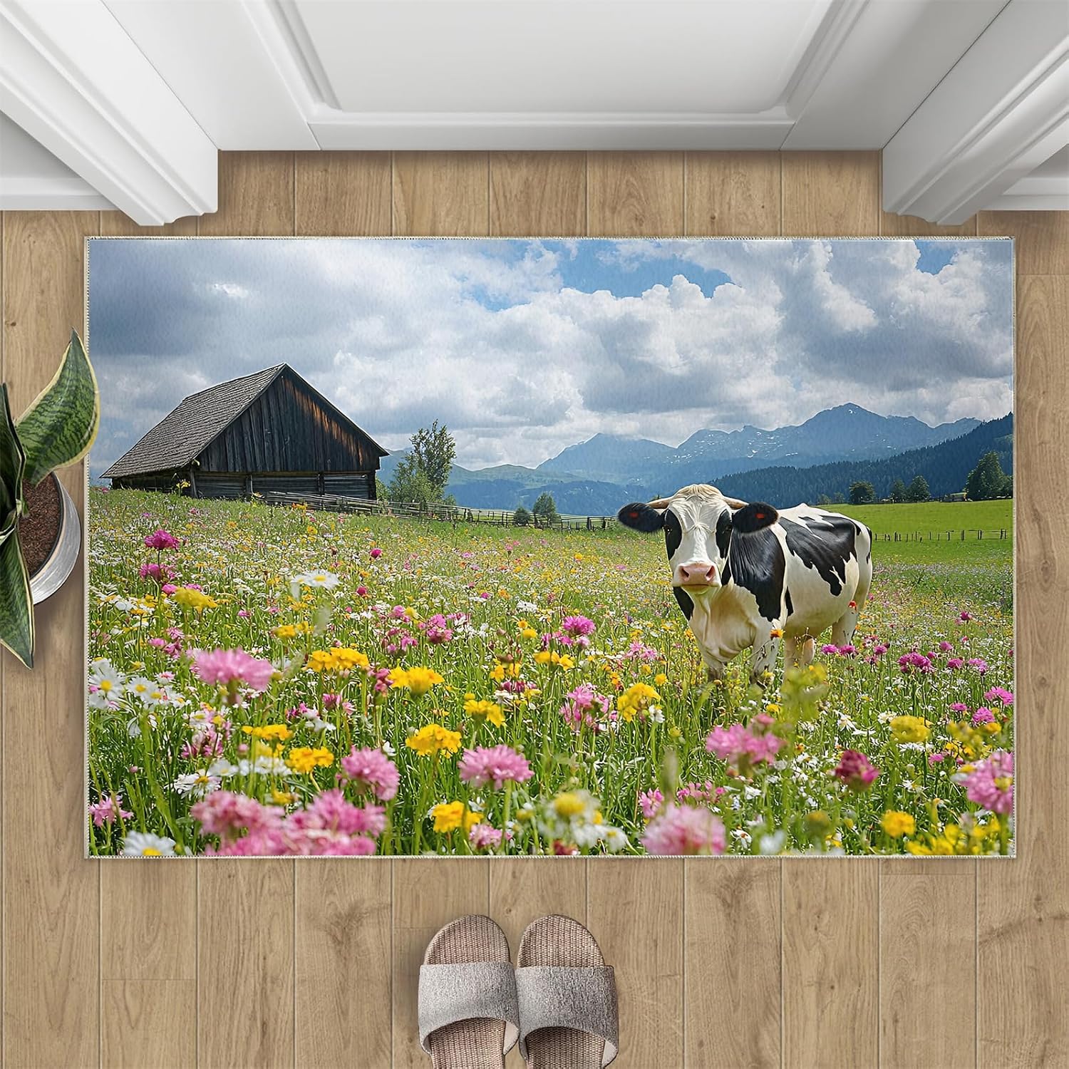 Dairy Cows Rugs for Bedroom - 6x8 Area Rug - Western Farms Rugs for Living Room, Floral Animals Rug, Washable Home Decor Carpet
