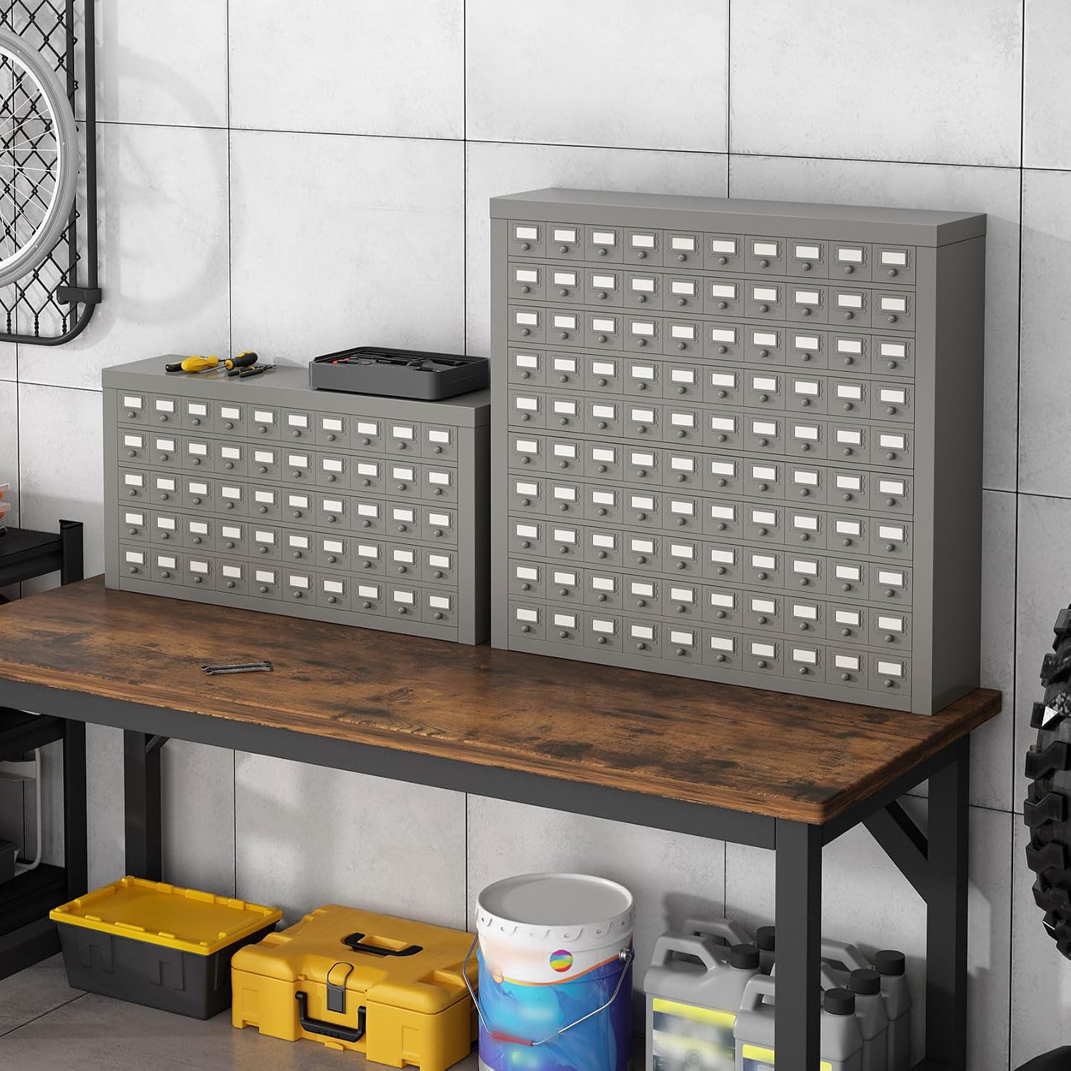 100-Drawer Cold Rolled Steel Storage Parts Cabinet with Divider, 10-Tier Tool Organizer Rack for Hardware, Nuts, Bolts, Bins, Industrial Steel Organizer for Warehouse, Workshop, Trucks, Store