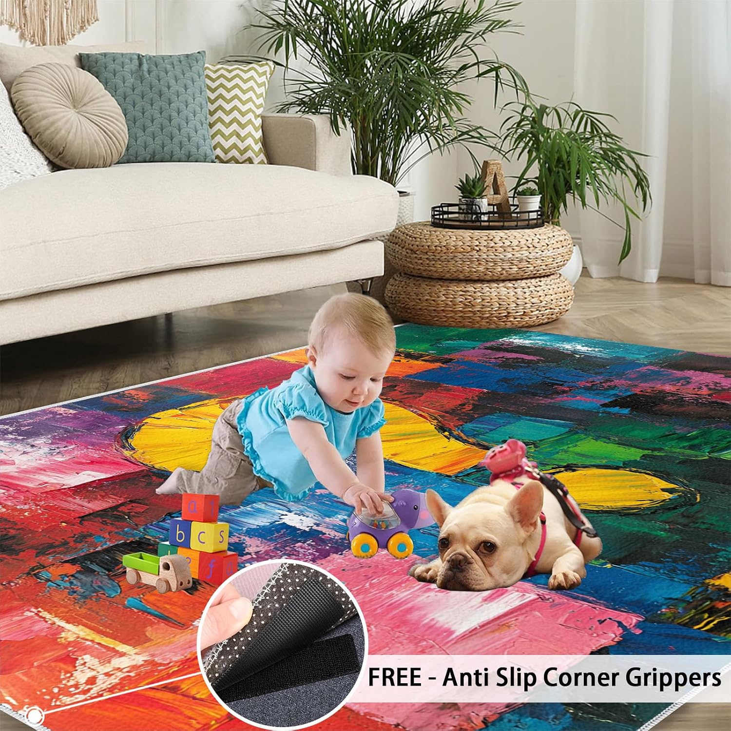 6x8 Color Blocks Area Rug - Mosaic Large Rugs for Living Room, Abstract Oil Painting Carpet Area Rug for Girls Bedroom Kids Room Basement Office Classroom
