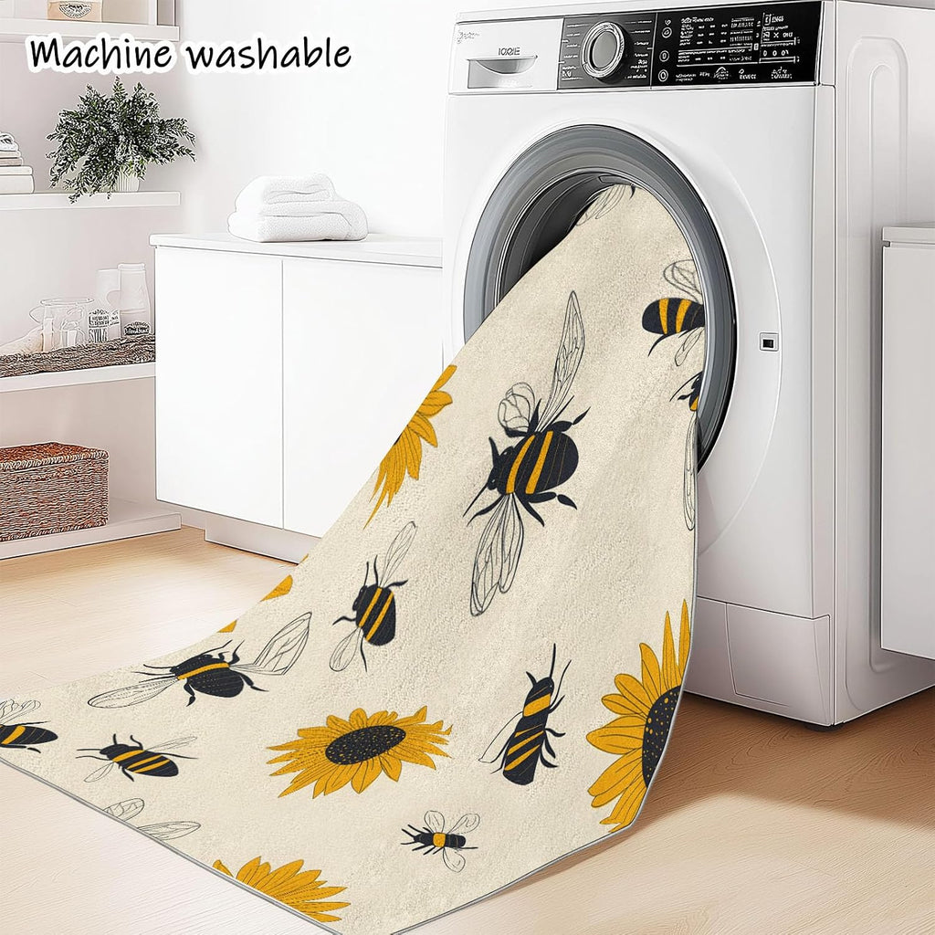 Minimal Sunflower and Bee, Machine Washable Area Rugs Perfect for high Traffic Areas of Your Living Room,Bedroom,Home Office,Kitchen Area Rug 6 x 8 ft Multicolor Carpet