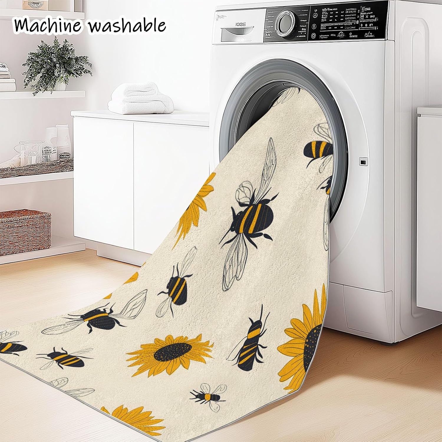 Minimal Sunflower and Bee, Machine Washable Area Rugs Perfect for high Traffic Areas of Your Living Room,Bedroom,Home Office,Kitchen Area Rug 6 x 8 ft Multicolor Carpet
