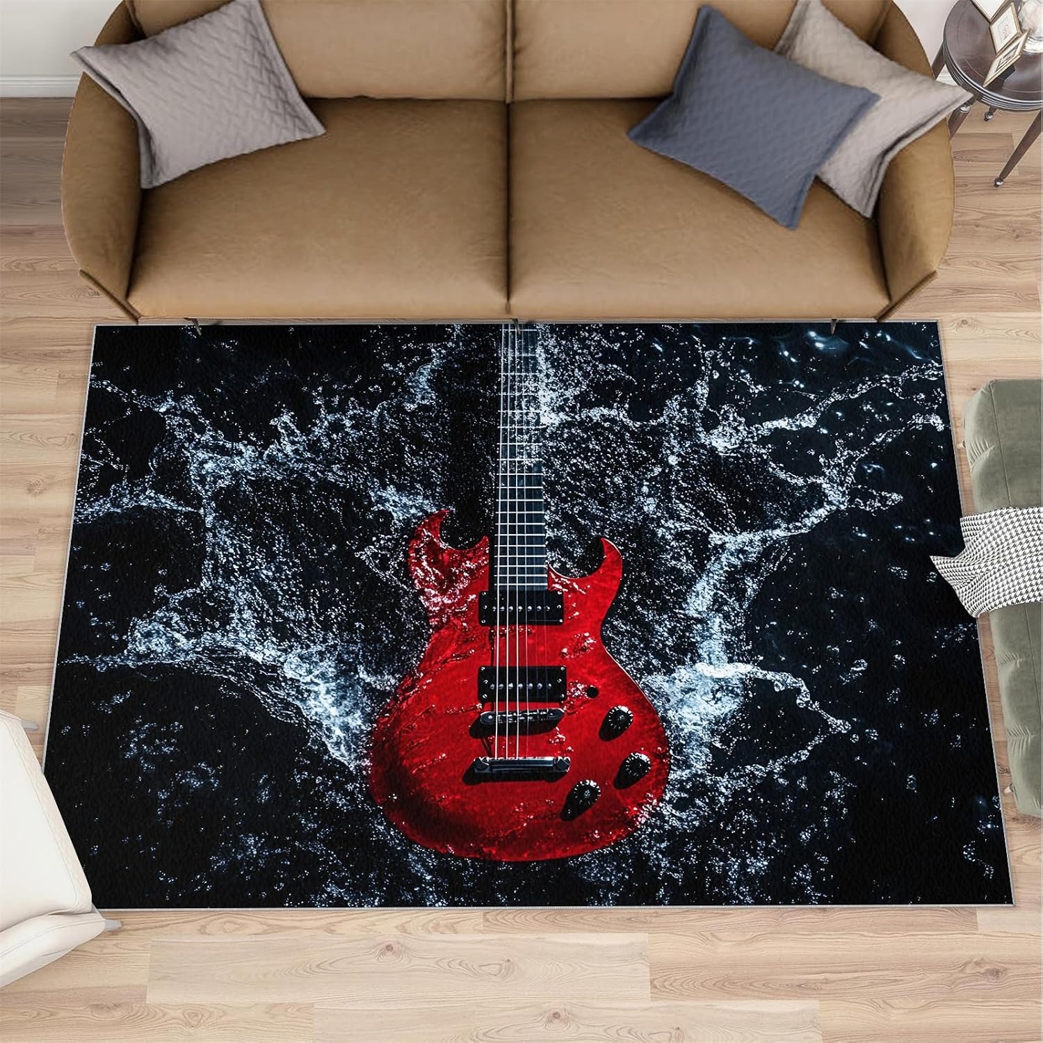 Guitar Rug 5x8, Guitar Rugs for Bedroom, Music Rugs for Living Room, Washable Area Rug for Boys Girls Room, Non Slip & Low Pile Carpet