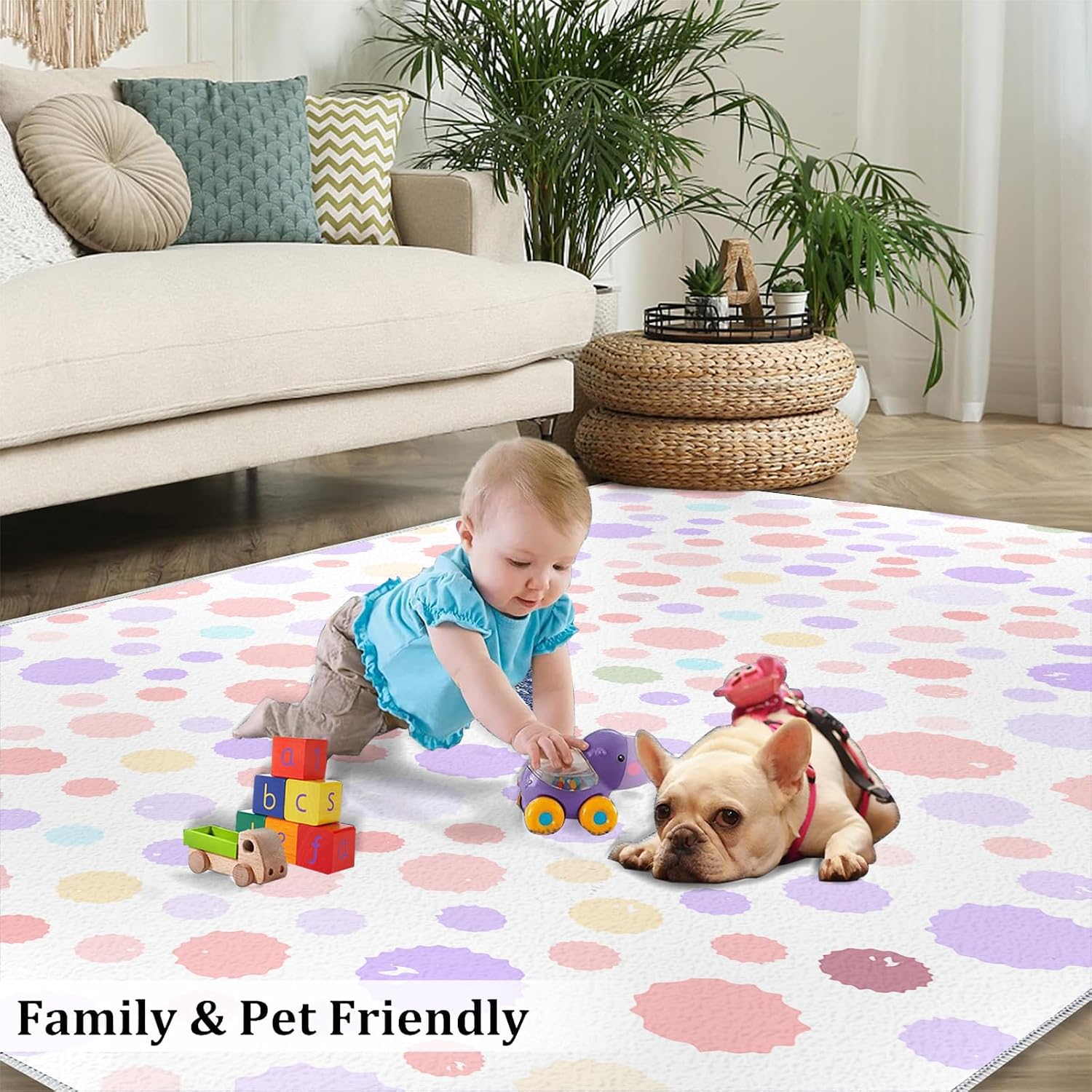Cute Colorful Polka Area Rug, Dot Print Design Rugs for Living Room, Indoor Non-Slip Kids Rugs, Machine Washable Breathable Durable Carpet for Front Entrance Floor Decor,6 x 8ft