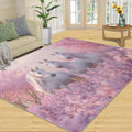 Horses Rugs for Living Room 6x8 Rug, Pink Flowers Area Rug, Animals Rugs, Large Machine Washable Rug, Non-Slip Floor Carpet for Bedroom Kids Room Home Decor