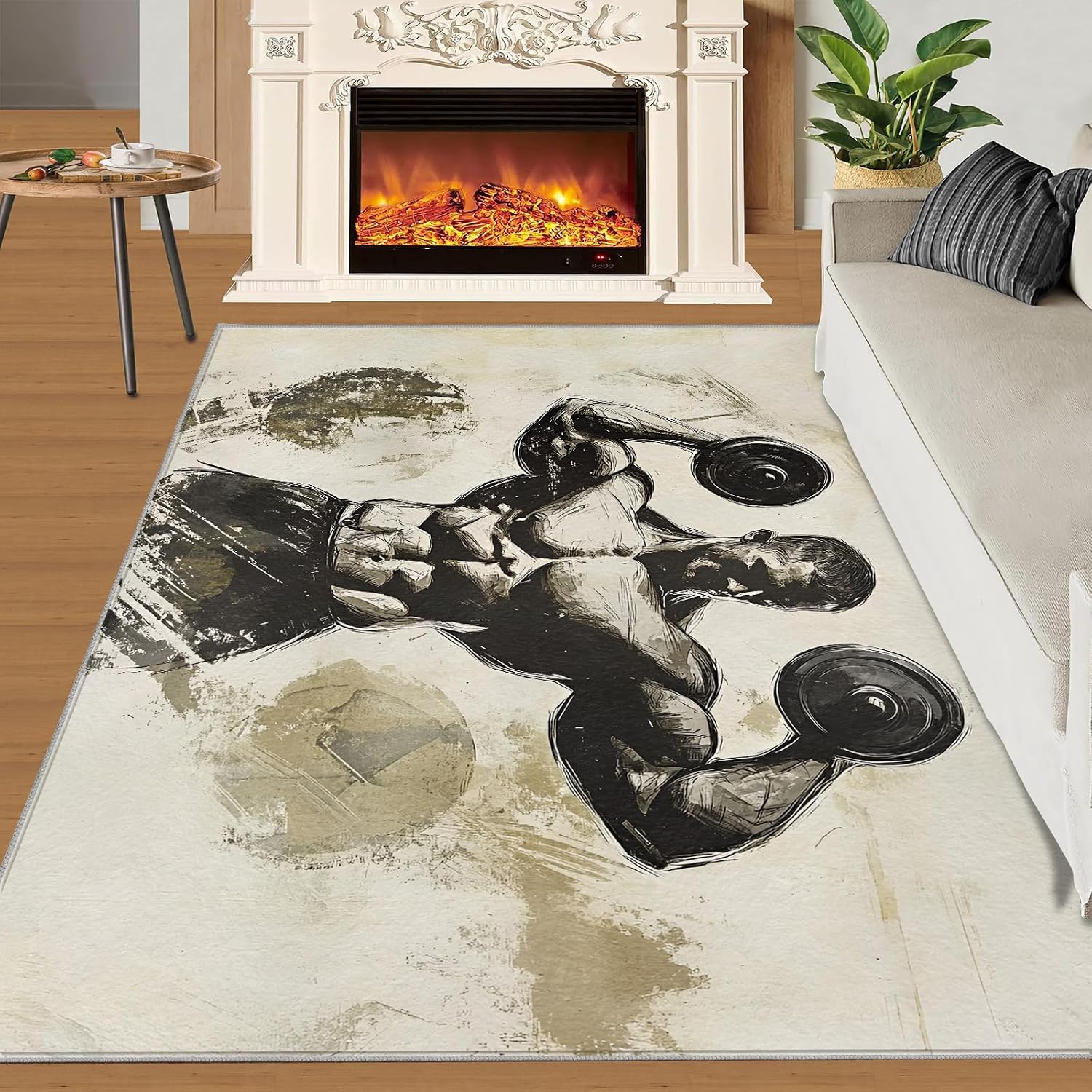 6x8 Fitness Theme Area Rug - Gym Large Rugs for Living Room, Sports Theme Carpet Area Rug for Girls Bedroom Kids Room Basement Office Classroom