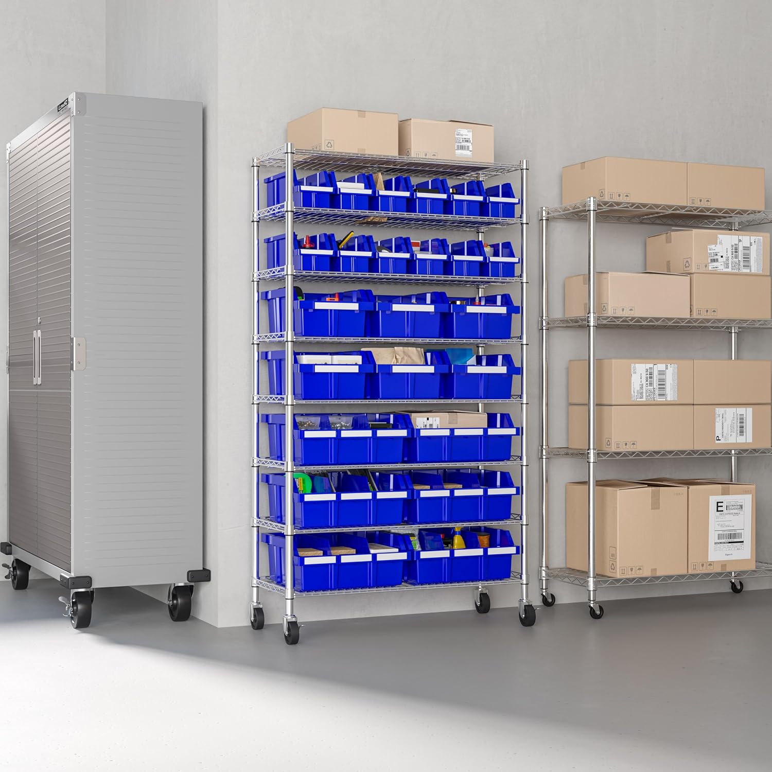 Seville Classics Commerical Grade NSF-Certified Bin Rack Storage Steel Wire Shelving System - 24 Bins - Blue