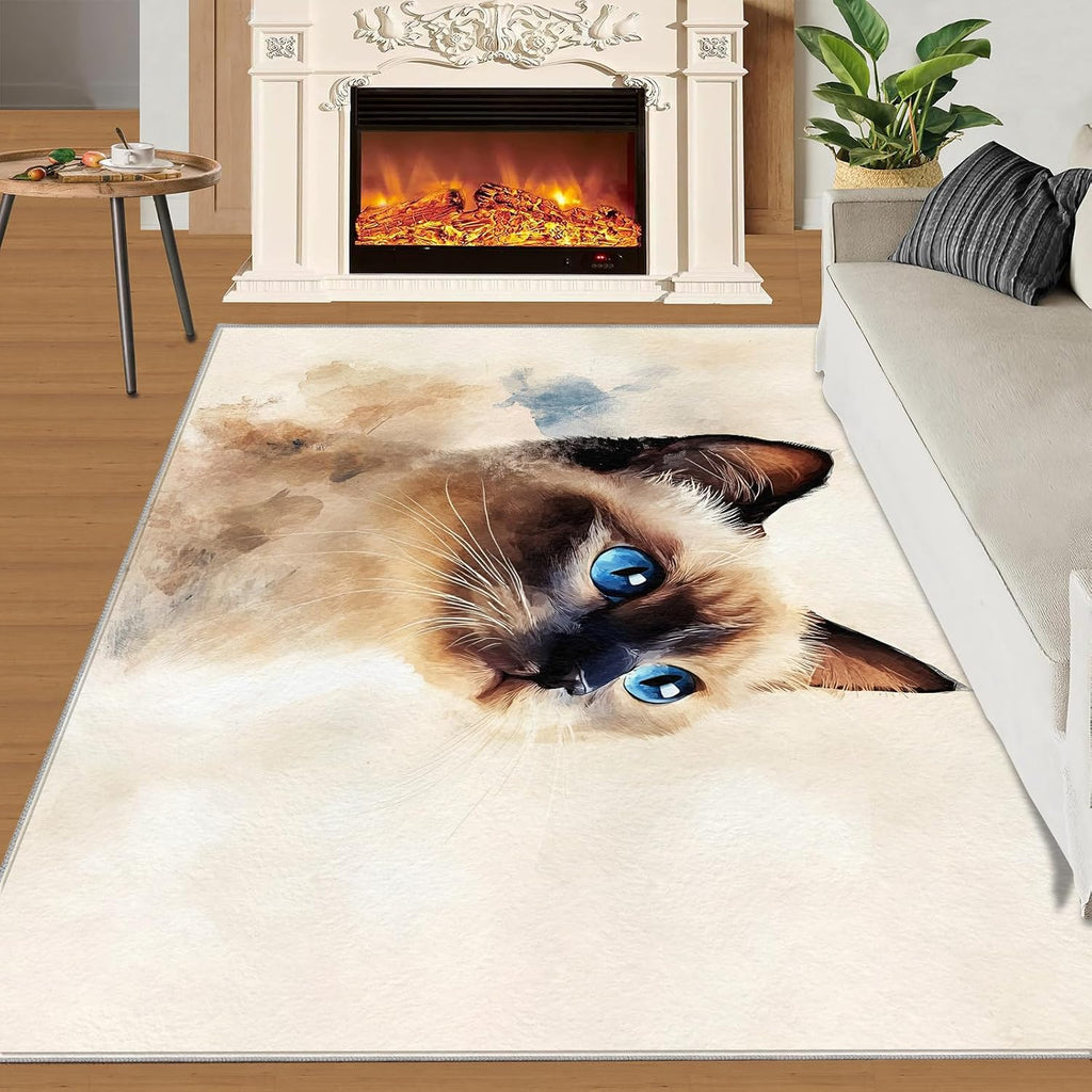 6x8 Kitten Area Rug - Siamese Cat Large Rugs for Living Room, Watercolor Animals Carpet Area Rug for Girls Bedroom Kids Room Basement Office Classroom