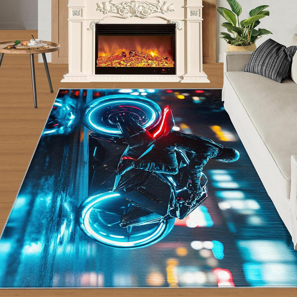 6x8 Futuristic Motorcycle Area Rug - Large Rugs for Living Room, Technological City Carpet Area Rug for Girls Bedroom Kids Room Basement Office Classroom