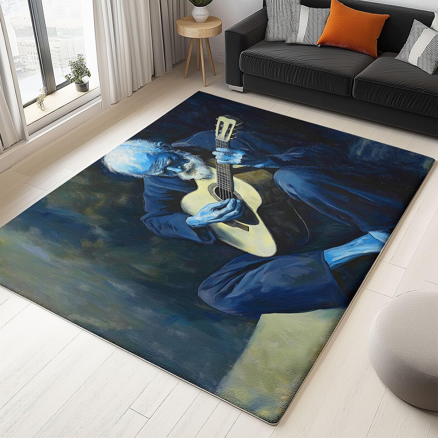 Area Rug for Living Room 6x8 ft Old Man Guitar Washable Soft Area Rugs Non-Slip Stain Resistant Indoor Floor Low Pile Carpet, for Bedroom Dining Room Home Office