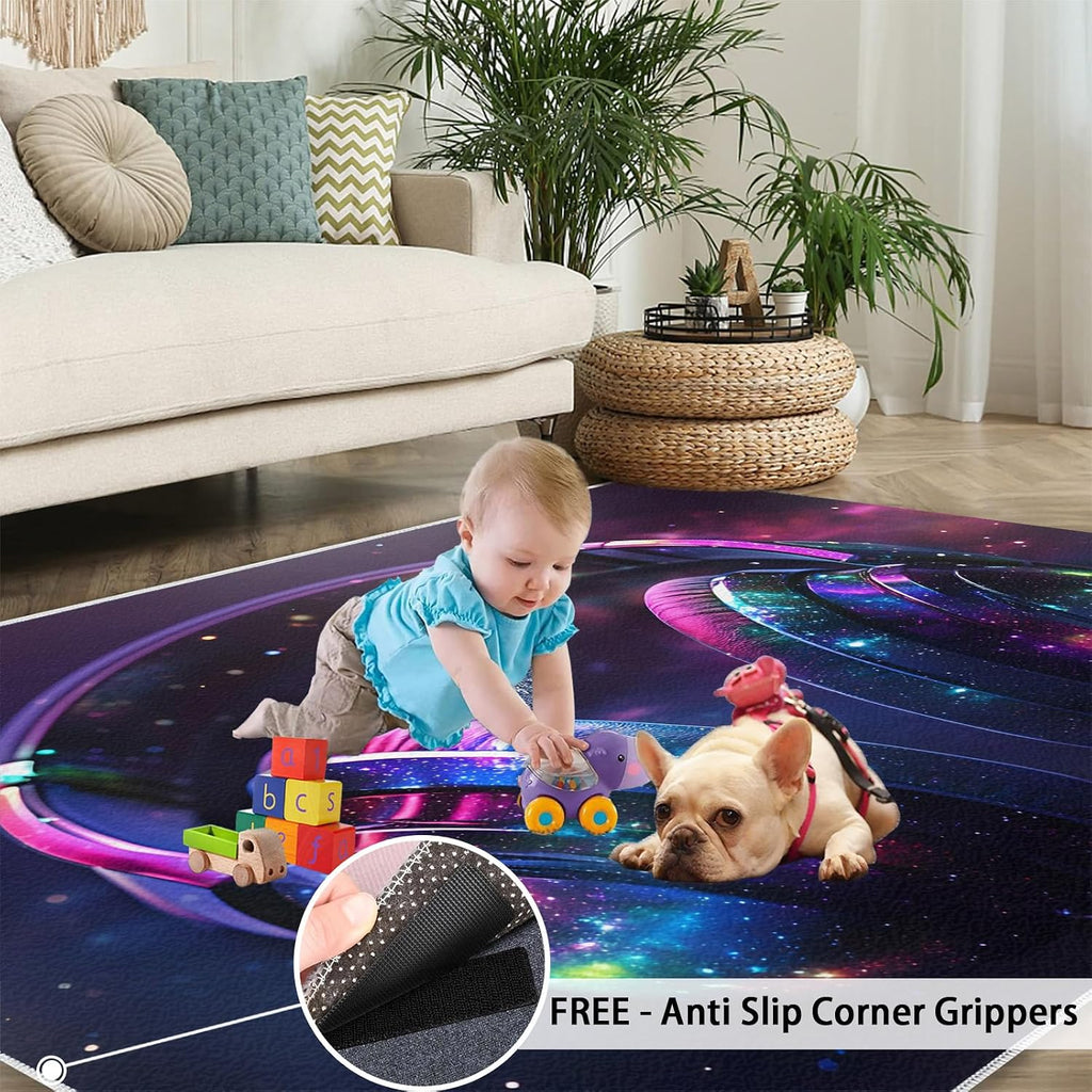 Headphones Rugs for Bedroom, Trendy Headphones Rug 6x8, Music Lover Dining Room Rugs Washable & Non Slip Large Carpet for Home Decor