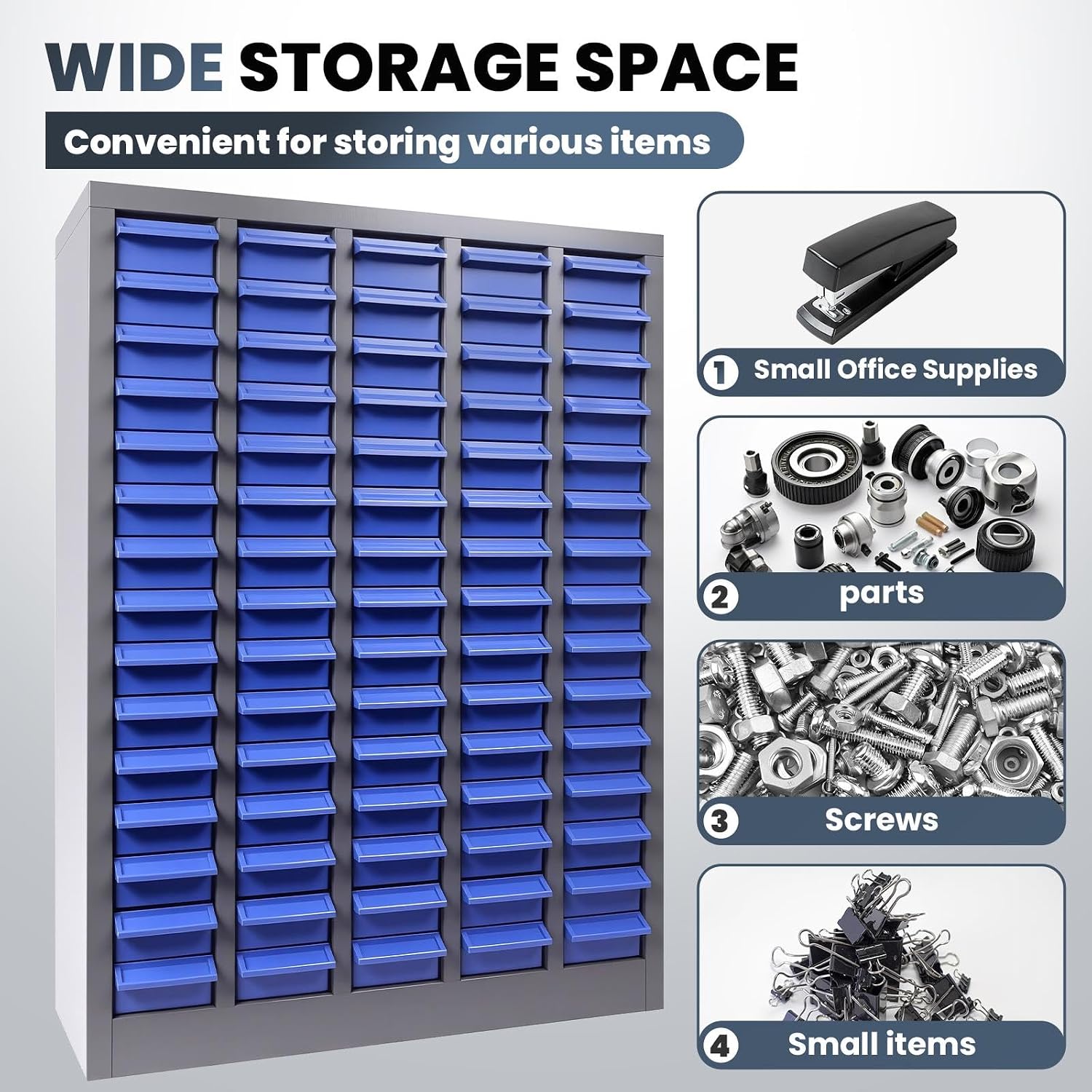 75 Drawers Parts Cabinet, (25.8'×8.66'×35.4') Nut and Bolt Organizer with Adjustable Dividers, Cold-Rolled Steel Frame & ABS Drawers, Label Slots, Tool Cabinet for Workshop, Garage, Office