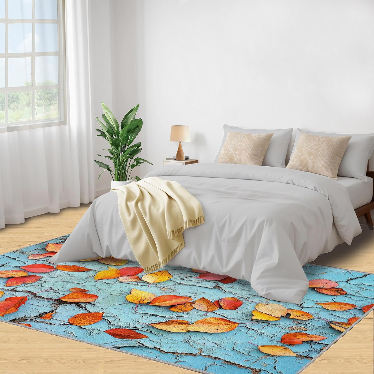 6x8 Autumn Leaves Area Rug - Cracked Wall Large Rugs for Living Room, Fallen Leaves Carpet Area Rug for Girls Bedroom Kids Room Basement Office Classroom