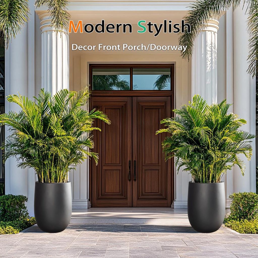Heyzier Concrete Planter Outdoor Indoor, Large Tall Cement Plant Pots for Trees Flowers (Black, 22 inch) (Black, 18 inch)