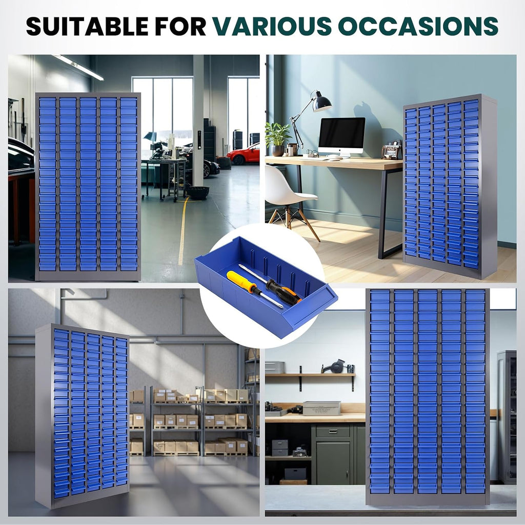 Parts Cabinet 100 Drawers with Dividers and Labels,Stainless Steel Bolt Box Organizer,ABS Material Drawer,26' x 8.66' x 46' Nuts and Bolts Organizer for Store, Toys, Parts,Screws (Classic 100 Drawers)