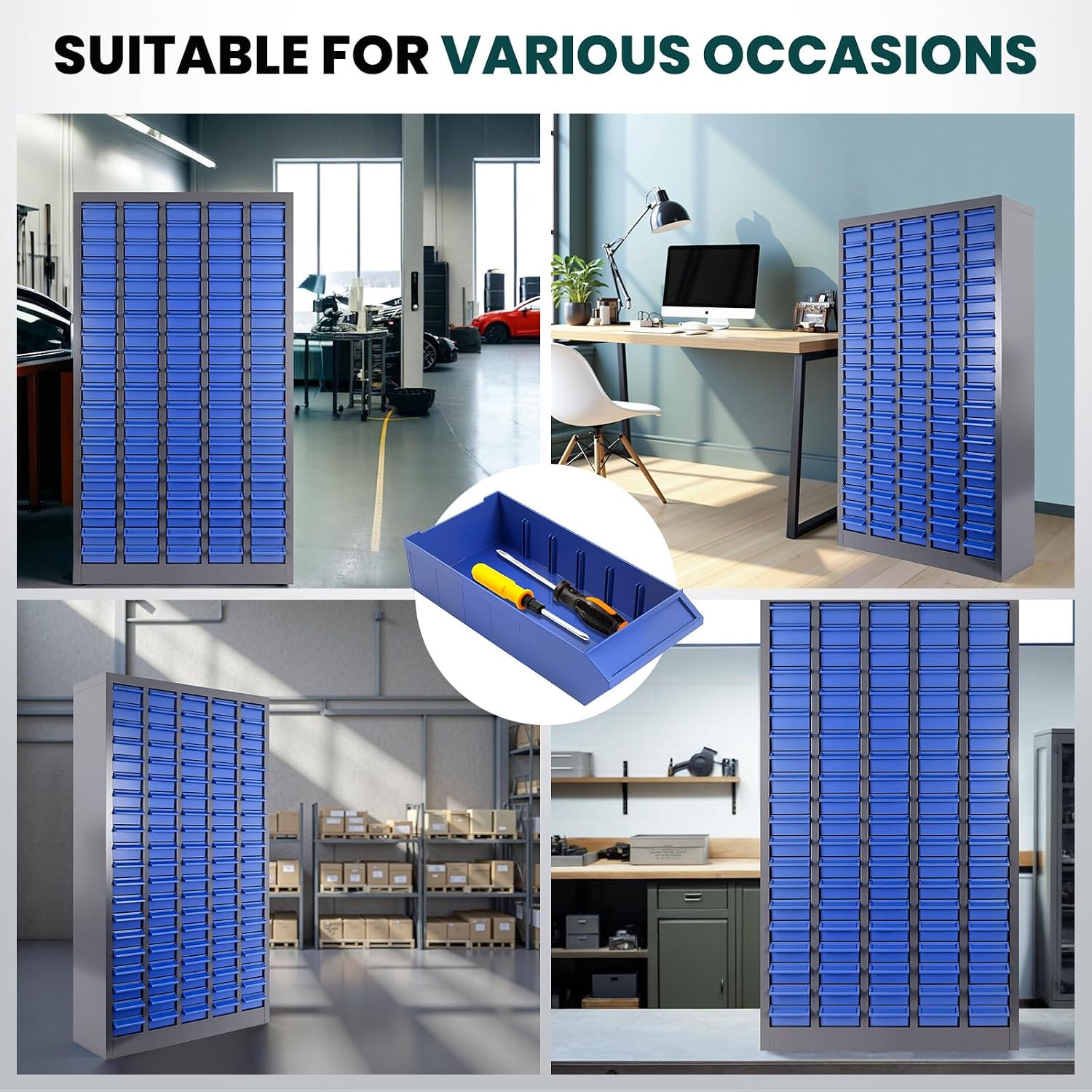Parts Cabinet 100 Drawers with Dividers and Labels,Stainless Steel Bolt Box Organizer,ABS Material Drawer,26' x 8.66' x 46' Nuts and Bolts Organizer for Store, Toys, Parts,Screws (Classic 100 Drawers)