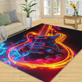 Burning Electric Guitar Rug for Bedroom 5x6 Rug Cool Instruments Rugs, Guitar Pattern Home Decor, Non Slip Washable Large Rugs, Rock Music Carpet for Boys and Girls Teen Playroom