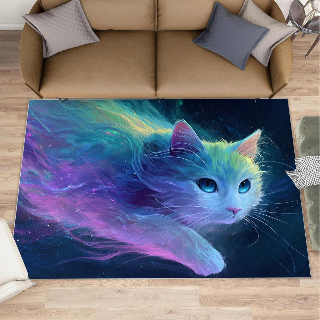 Cat Rugs for Bedroom, Fantasy Cat Rug 6x8, Animals Dining Room Rugs Washable & Non Slip Large Carpet for Home Decor