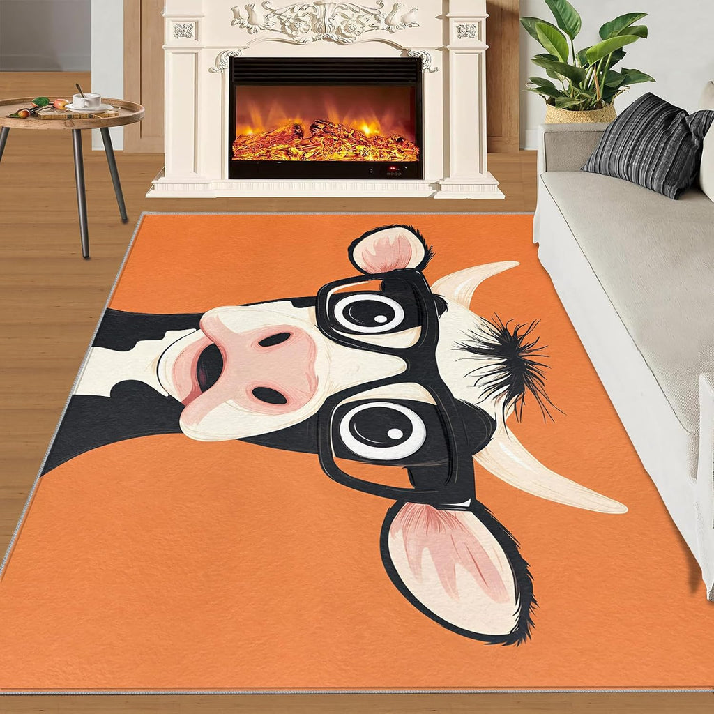 6x8 Cow Area Rug - Cartoon Cow Large Rugs for Living Room, Cute Calf Carpet Area Rug for Girls Bedroom Kids Room Basement Office Classroom