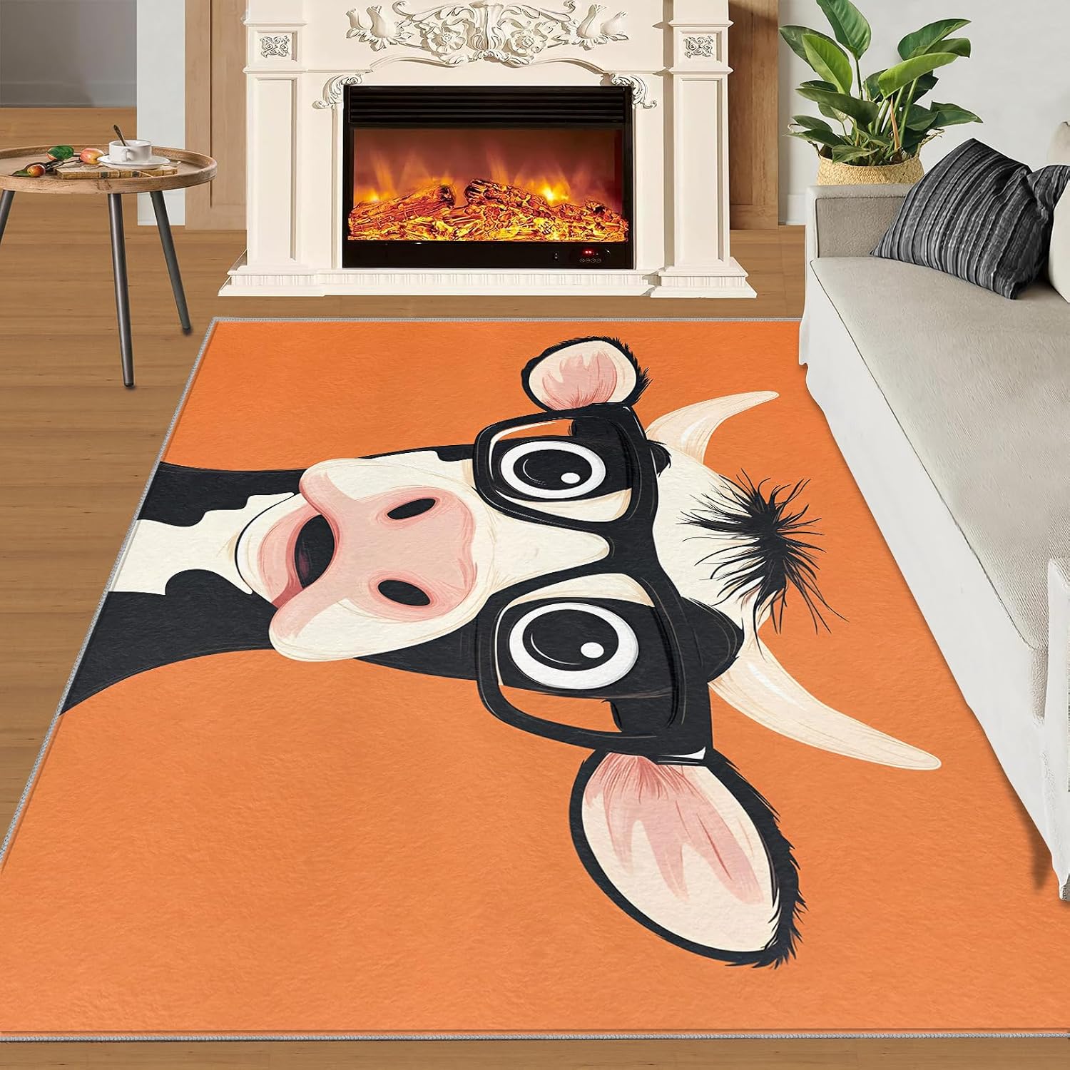 6x8 Cow Area Rug - Cartoon Cow Large Rugs for Living Room, Cute Calf Carpet Area Rug for Girls Bedroom Kids Room Basement Office Classroom