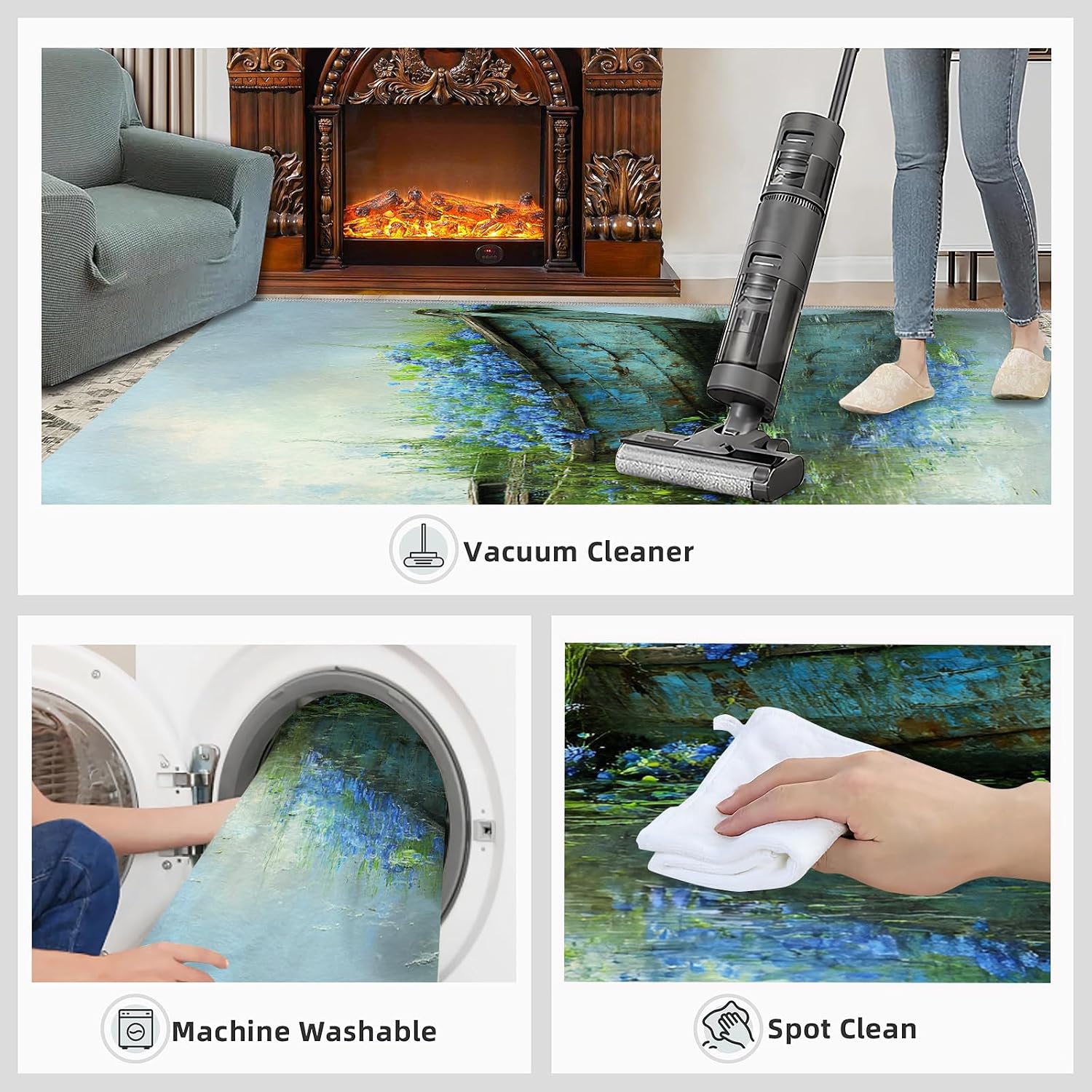 6x8 Floating Boat Area Rug - Impressionist Painting Large Rugs for Living Room, Oil Painting Carpet Area Rug for Girls Bedroom Kids Room Basement Office Classroom