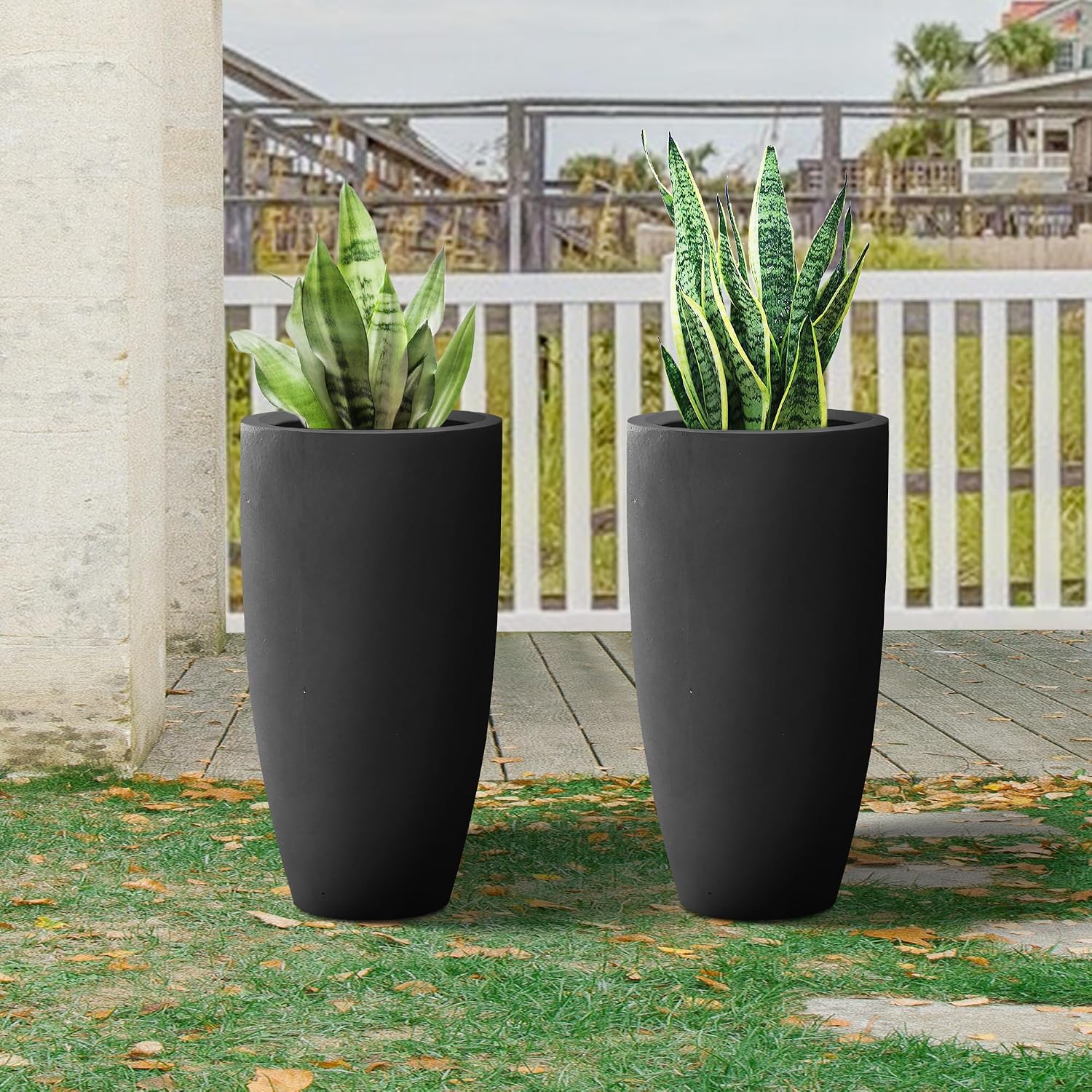 Kante 23.6' H Charcoal Black Tall Planters Two Pack, Large Outdoor Indoor Garden Plant Pots with Drainage Hole and Rubber Plug, Modern Decor for Home and Garden