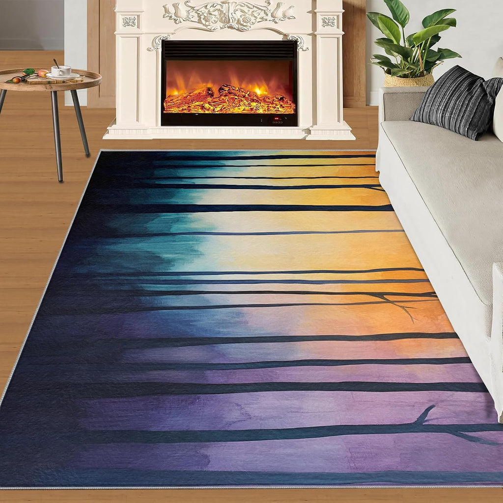 Birch Tree Rug 6x8, Forest Rugs for Boys Room, Abstract Area Rugs for Bedroom, Low Pile Non Slip Carpet for Computer Game Room Dormitory Decor