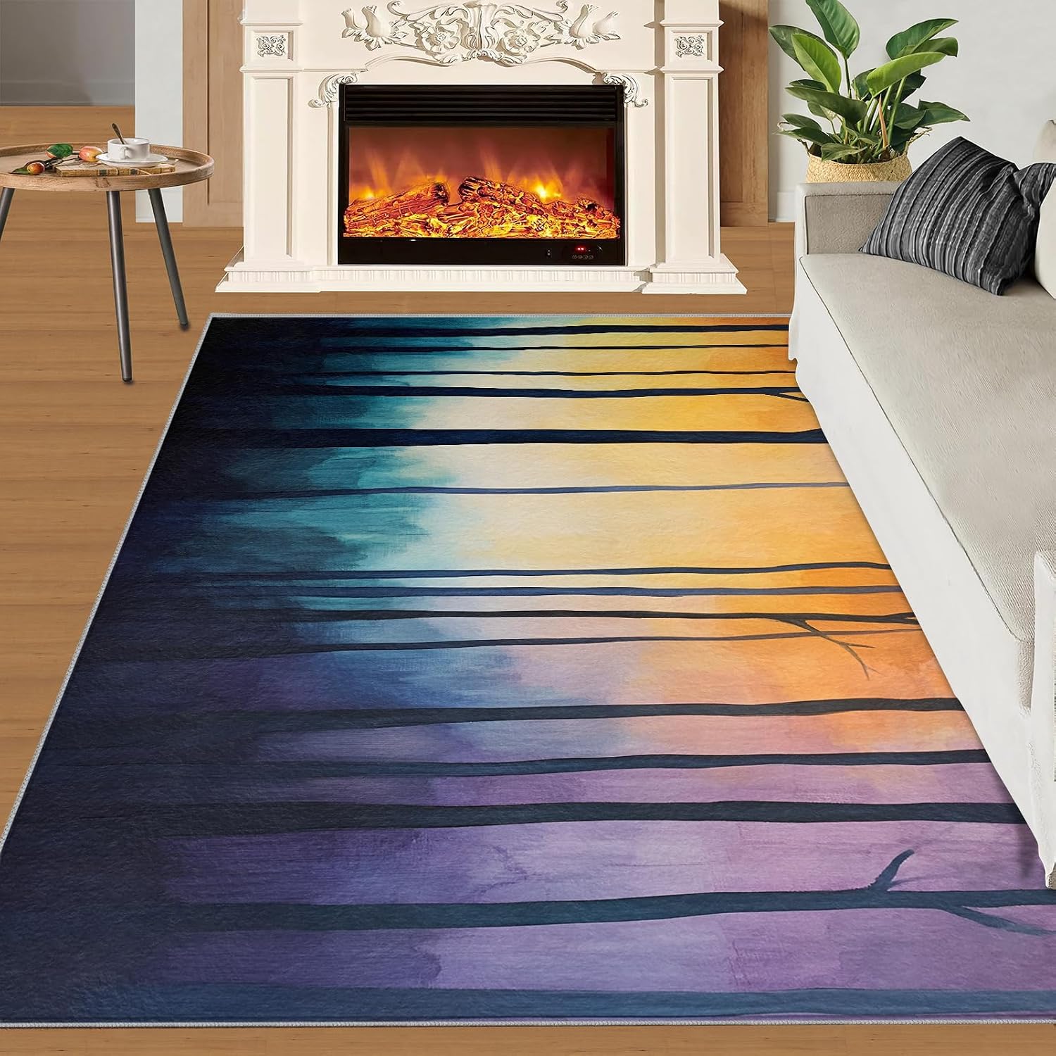 Birch Tree Rug 6x8, Forest Rugs for Living Room, Abstract Rugs for Bedroom, Non Slip Washable Area Rug, Low Pile Carpet for Hardwood Floors