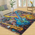 Guitar Rug 6x8-6x8 Rug, Music Area Rugs for Bedroom, Graffiti Art Rugs for Living Room, Abstract Graffiti Washable Mat, American Guitars Carpet, Guitar Home Decor