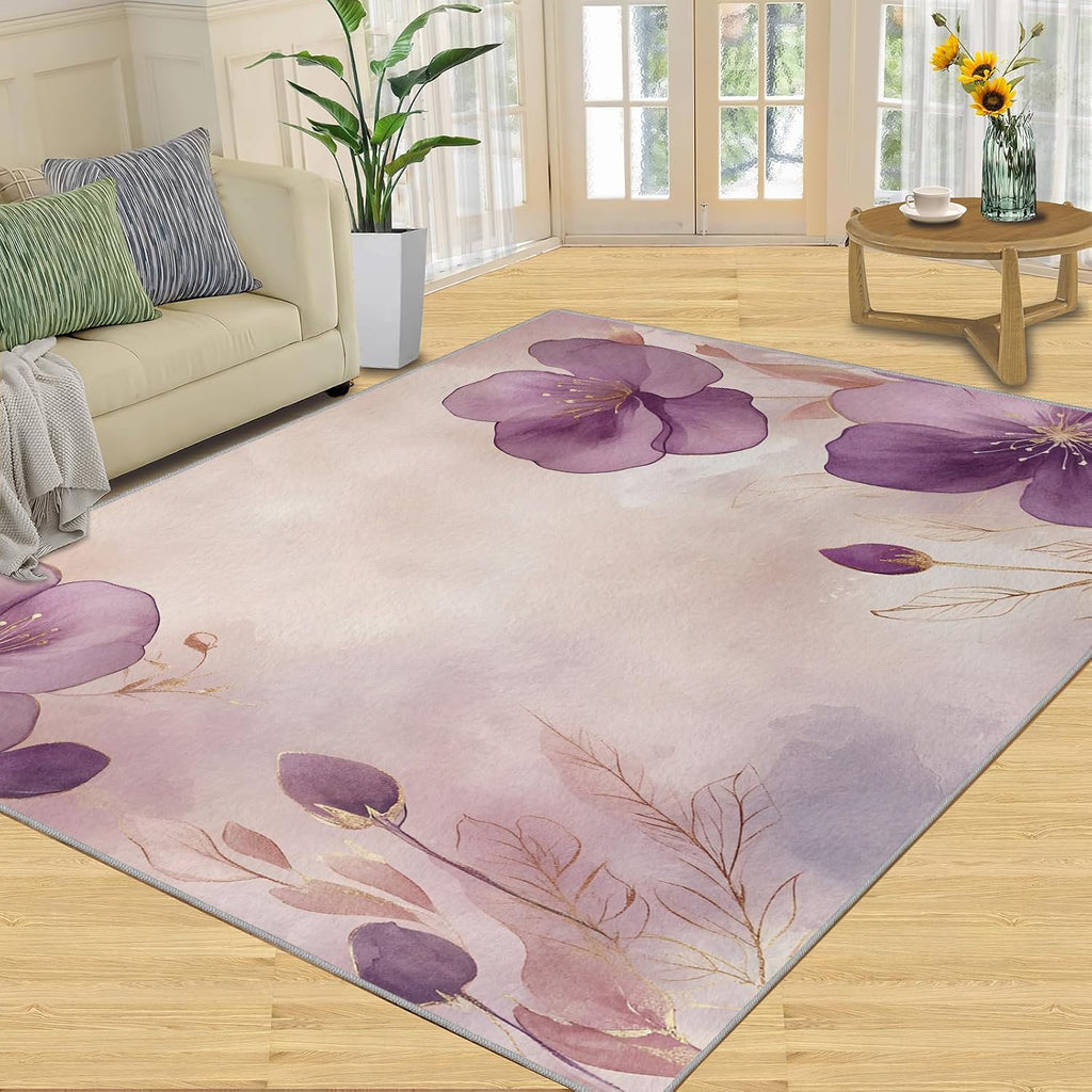 6x8 Flowers Area Rug - Blossoms Large Rugs for Living Room, Romantic Florals Carpet Area Rug for Girls Bedroom Kids Room Basement Office Classroom