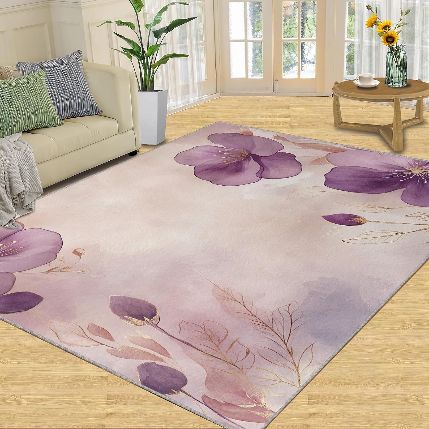 6x8 Flowers Area Rug - Blossoms Large Rugs for Living Room, Romantic Florals Carpet Area Rug for Girls Bedroom Kids Room Basement Office Classroom