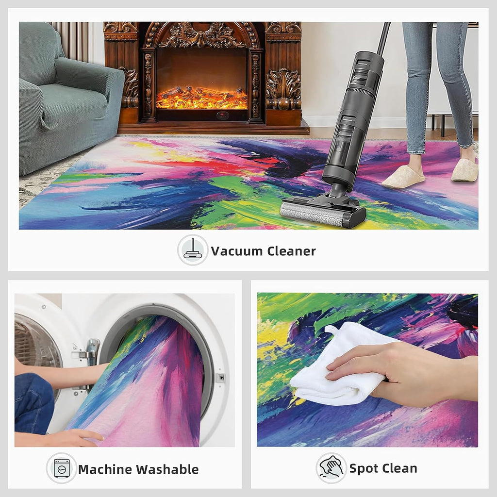Abstract Rug 6x8-6x8 Rug, Oil Painting Area Rugs for Living Room Bedroom, Modern Colorful Smear Rugs, Fashion Washable Carpet, Art Carpet, Abstract Home Decor