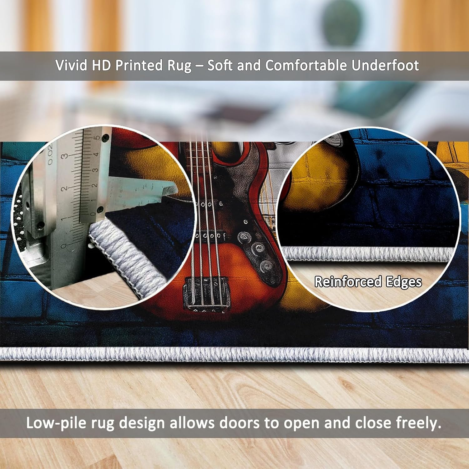 Area Rug Living Room Rugs 5x7 ft Colorful Guitar Notes Ultra Soft Washable Area Rug, Indoor Non-Slip Carpet for Nursery Kids Girls Boys Teen Dorm Home Office Decor